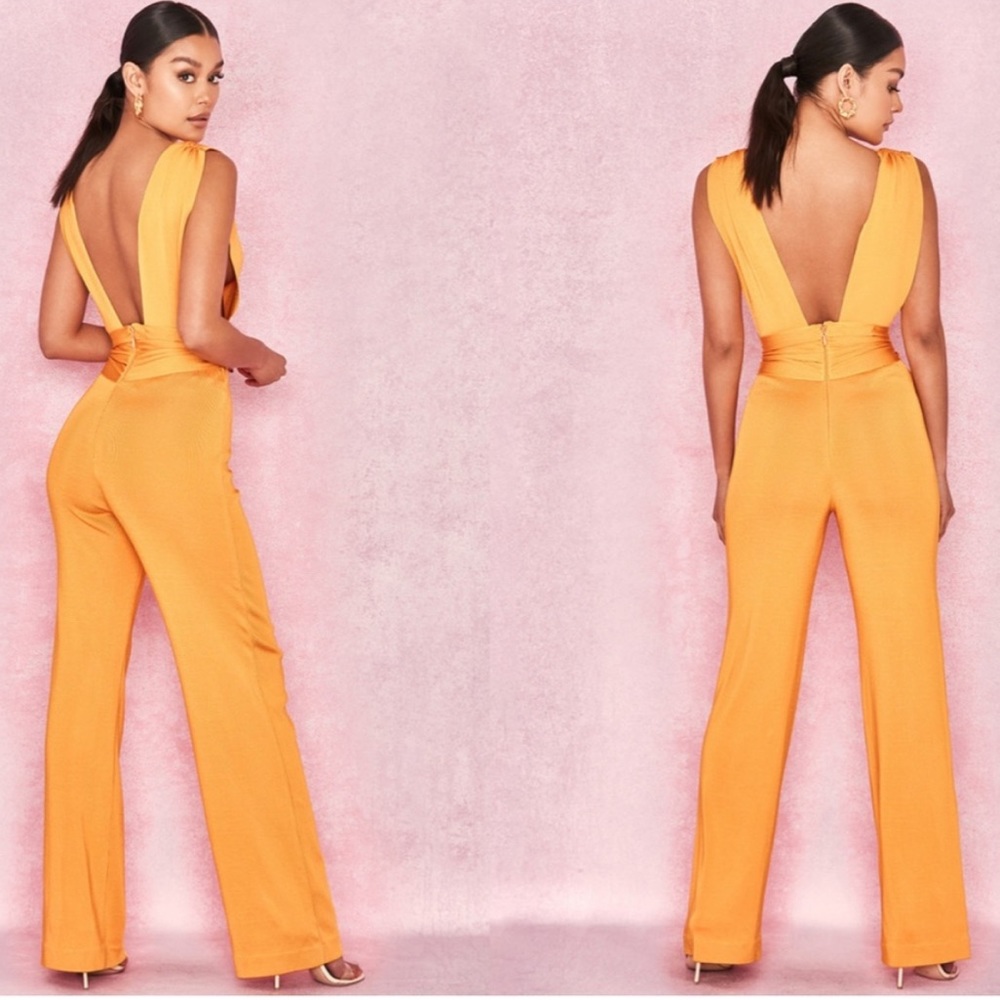 HOUSE OF CB 'Benedetta' Tangerine Bandage Plunge Neck Jumpsuit NWOT - Picture 8 of 12